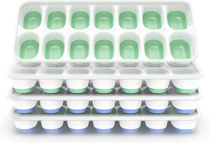 ChefAide 4‑Pack Ice Cube Trays with Lids, 56‑Cube Total Stackable Freezer Ice Trays, Durable Silicone & Plastic Easy‑Release Ice Molds for Cocktails, Coffee & Drinks
