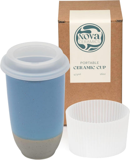 NOVA CERAMICS Coffee Tumbler – Travel Mug - On the Go Coffee Mug – Microwave & Dishwasher Safe Green Coffee Tumbler - Gifts For Women Men Him Her – 16oz – Monsoon
