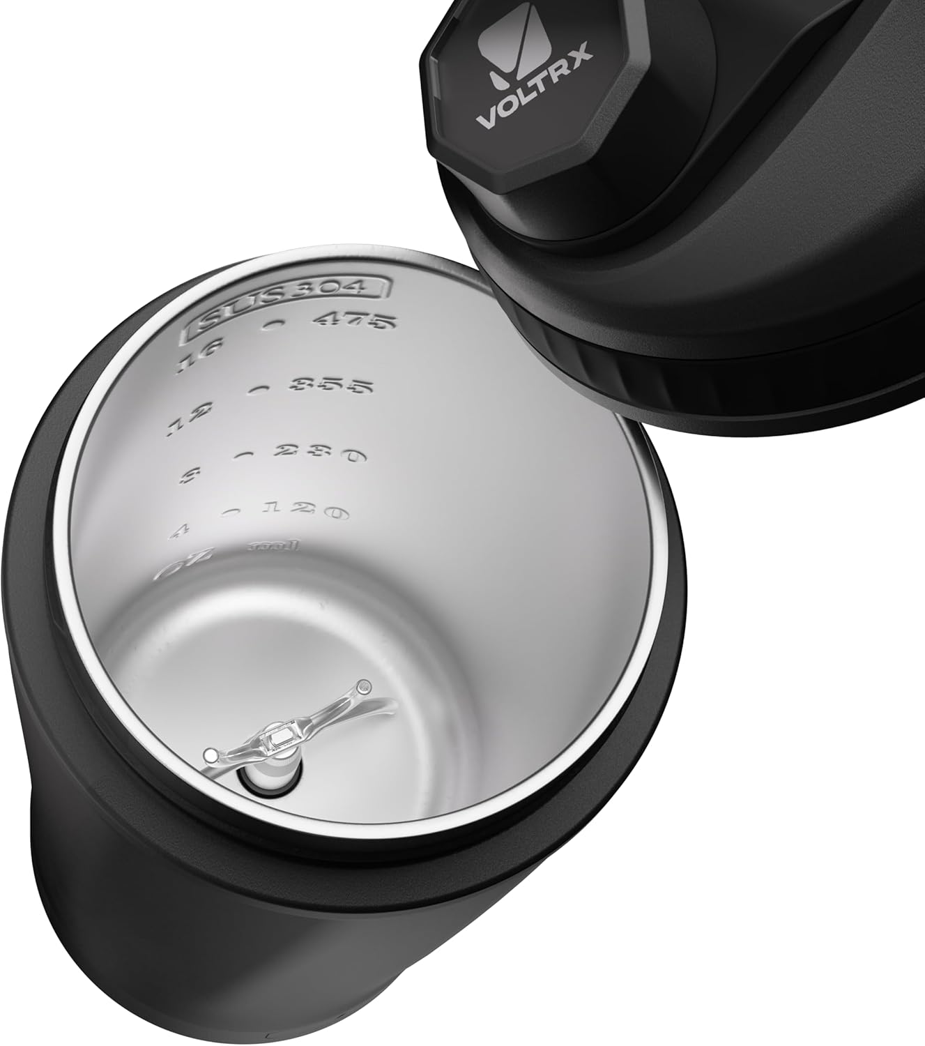 VOLTRX ChillMix Shaker Bottle Insulated Stainless Steel - USB C Rechargeable Electric Protein Shake Mixer, Shaker Cups for Protein Shakes and Meal Replacement, Chrome Steel, 16 oz