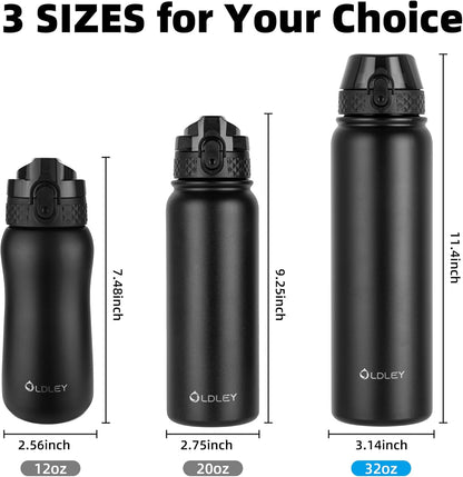 Oldley Insulated Water Bottle 20oz for Adults Kids Stainless Steel Water Bottles with Straw/Chug/Carabiner 3 Lids Fruit Strainer Double Wall Vacuum Wide Mouth BPA Free Leak-Proof for School Travel