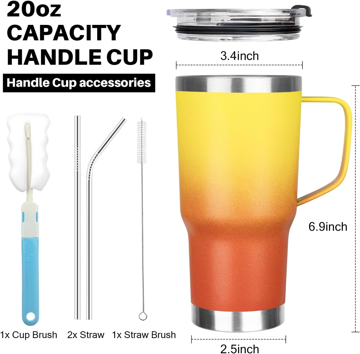 20 oz Tumbler with Handle, Stainless Steel Insulated Tumbler with Lid and Straw, Double Wall Vacuum Coffee Mug Tumbler, Insulated Coffee Thermal Cup for Cold and Hot (Light Purple)