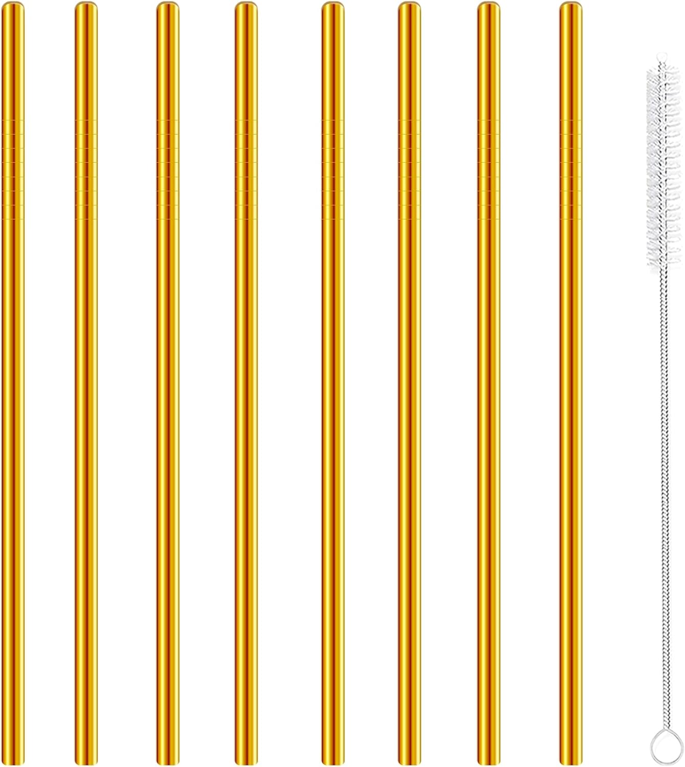 Stainless Steel Straws Metal Reusable Drinking Straw for Juice Iced Coffee Cold Beverage Water Highball Glasses 20oz Tumblers Mugs Cups, 0.24" 6mm Wide 215mm Long, Set of 8 with Brush, Silver