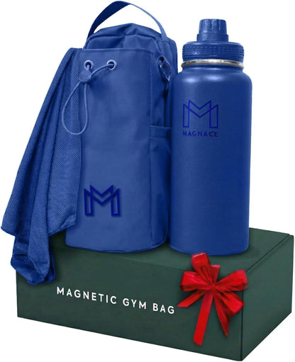 MAGNACE Magnetic Gym Bag Bundle, 3-in-1 Set with Water Bottle Holder, Magnetic Pouch, Towel & Sling Bag – For Men & Women