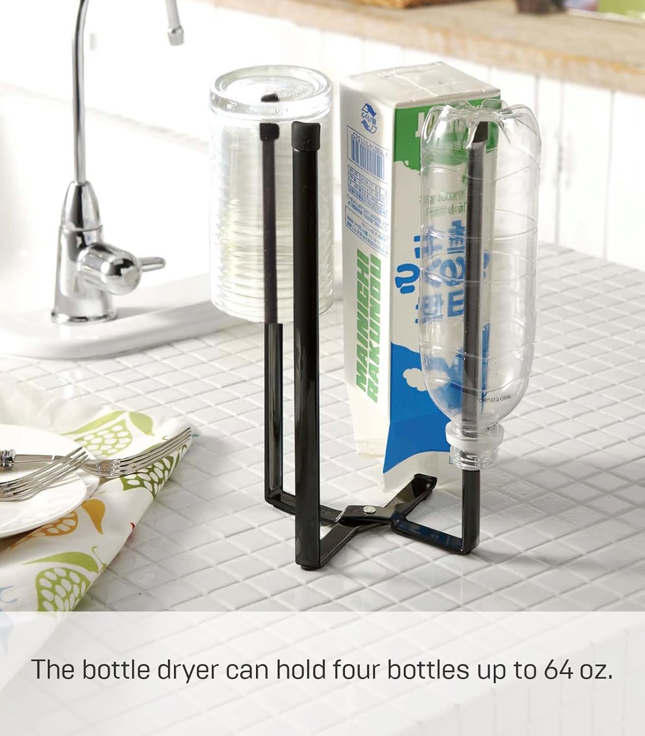 YAMAZAKI Home Tower Kitchen Multi Eco Stand - Multifunctional Plastic Bag Holder Bottle Dryer - Steel