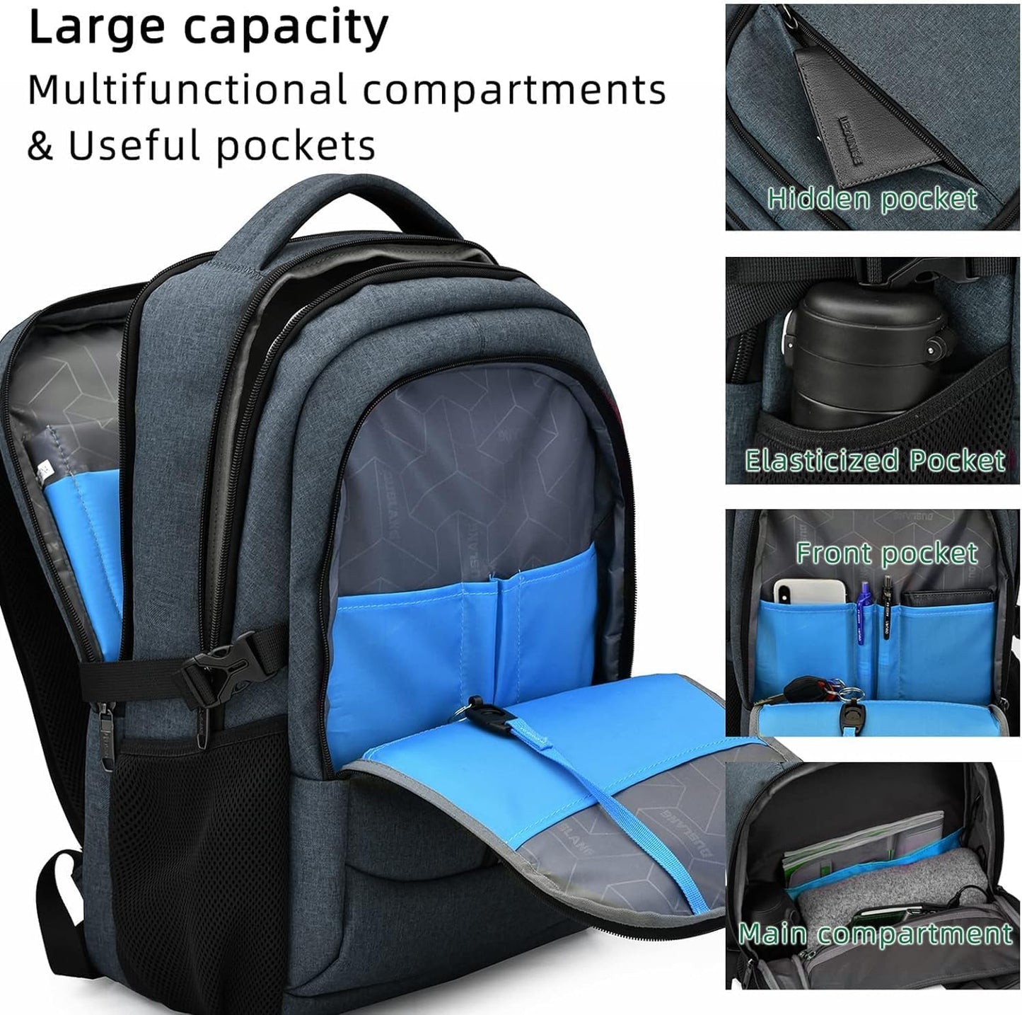 DUSLANG 17 Inch Laptop Backpack for Travel Water Resistant College Backpack for Men/Women Laptop Bag with USB Charging Port,Black - Colors A