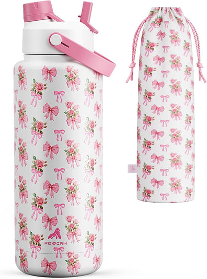 POWCAN 26 oz Insulated Water Bottle with 2-in-1 Straw and Spout Lid, Keep Cold 24H, Leak-Proof, Fits in Car Cup Holder, Stainless Steel Water Bottle for Sports, Travel, and School (Mint)
