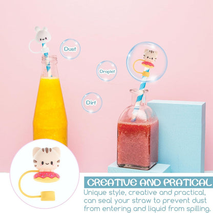 8 Pcs Animal Straw Cover Cap, Silicone Straw Topper for Stanley 30&40 Oz Tumbler Cute Straws Cap in Various Shapes, Straws Covers for 0.4 Inch/10 mm Tips Gifts for Women Girls Teens