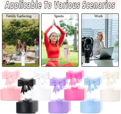 Bow Silicone Protective for Stanley Boot for 20/30/40Oz, 2 Pack for Stanley Cup Accessories Compatible 12-24Oz for Hydroflask Boot and More (Pink Set)