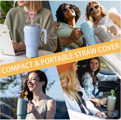 Straw Cover Cap for Stanley Cup,Silicone Straw Topper Compatible with 30&40 Oz Tumbler with Handle,10mm 0.4in Dust-Proof Reusable Straw Tips Lids (5Pcs Straw Cover Animal shape)