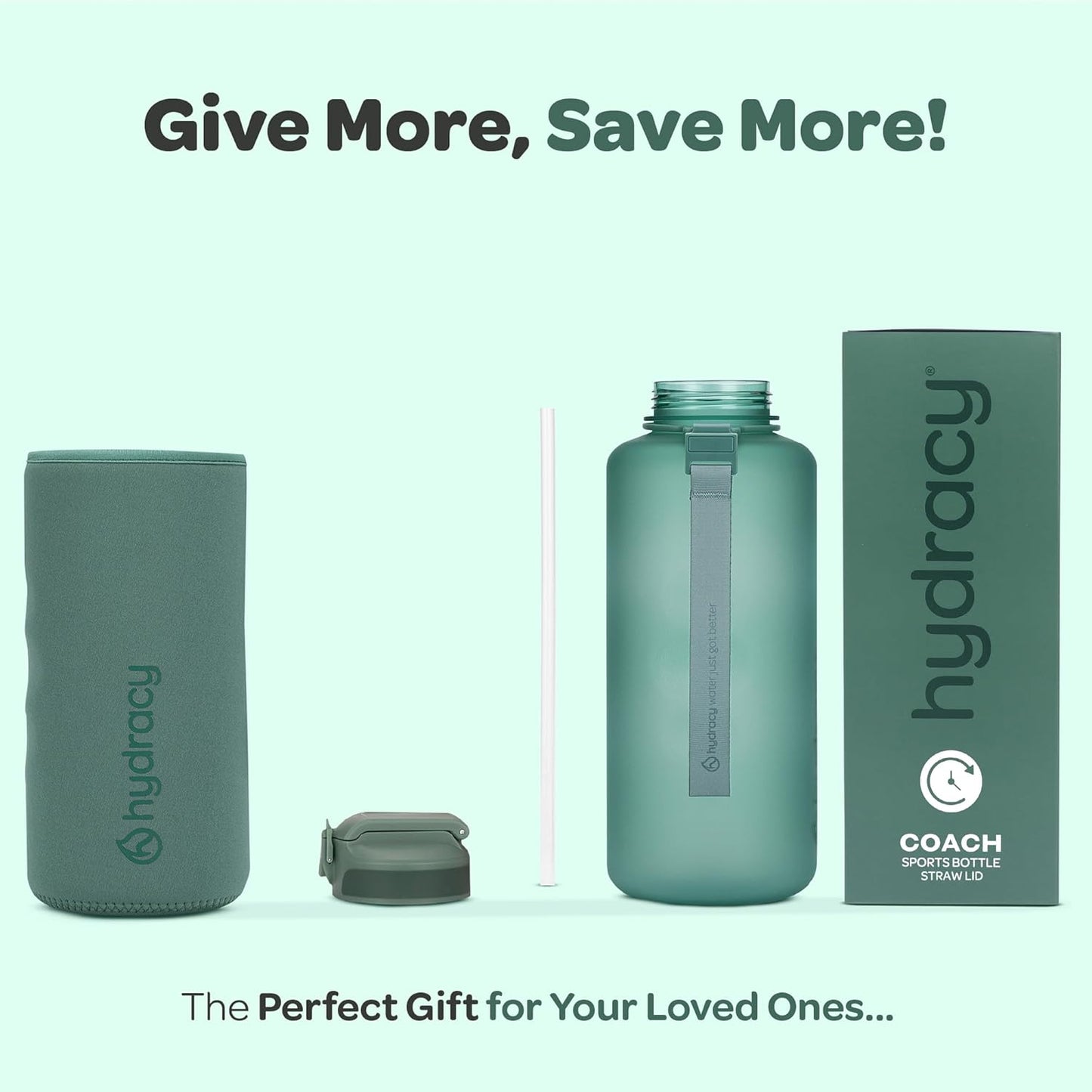 Hydracy Water Bottle with Time Marker -Large BPA Free Water Bottle & No Sweat Sleeve -Leak Proof Gym Bottle with Times to Drink - Ideal for Fitness Sports & Outdoors