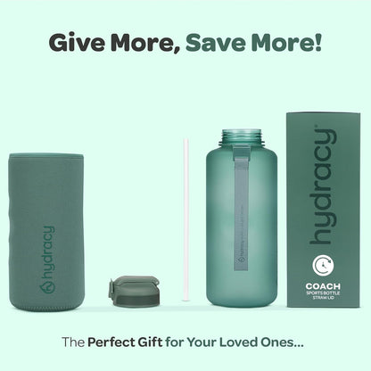 Hydracy Water Bottle with Time Marker -Large BPA Free Water Bottle & No Sweat Sleeve -Leak Proof Gym Bottle with Times to Drink - Ideal for Fitness Sports & Outdoors