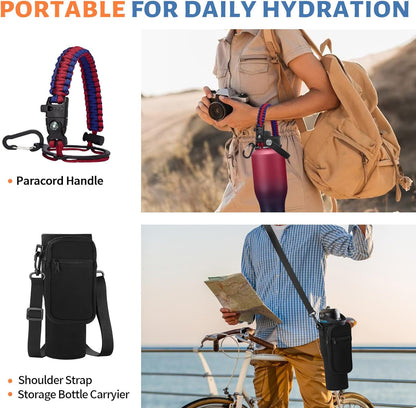 Insulated Water Bottle 40 oz - Fits in any Car Cup Holder, Keep Cold 48H Hot 24H, Stainless Steel Waterbottle Double Wall Flask with Straw, Pop-up Spout Lid, Paracord Handle, Carrier Bag