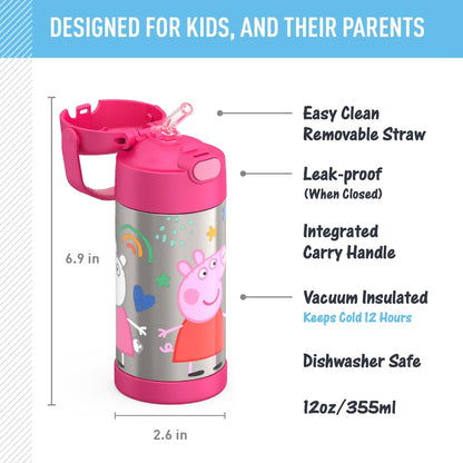 THERMOS FUNTAINER Water Bottle with Straw - 12 Ounce - Kids Stainless Steel Vacuum Insulated Water Bottle with Lid, Bluey - Colors A