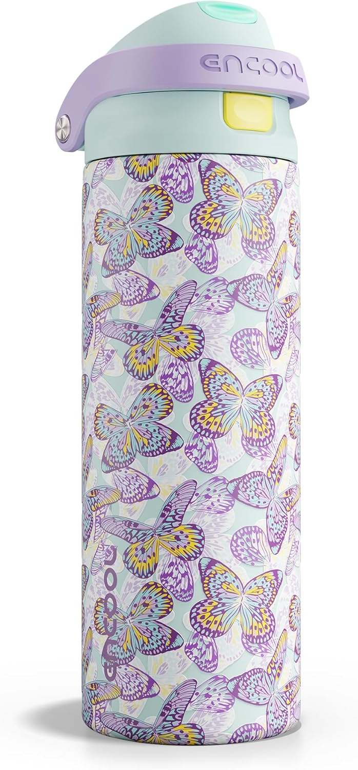 ENCOOL Leakproof Insulated Water Bottle with Straw Dual-Sip Water Bottle Bag-Safe Design for Work, Commute & Gym – Keeps Drinks Cold All Day, 24 oz, Lemonade Pink - Colors A