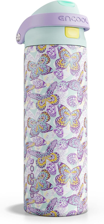 ENCOOL Leakproof Insulated Water Bottle with Straw Dual-Sip Water Bottle Bag-Safe Design for Work, Commute & Gym – Keeps Drinks Cold All Day, 24 oz, Lemonade Pink - Colors A