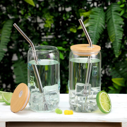 Honeydak 2 Pcs Icon Juice Glass Tumbler with Lid & Straw - 18 oz Cloud and Sun Icon Can Shape Glass Cups Coffee Juice Beer Soda Drinking Cup for Summer Halloween Christmas Party Supplies Gift