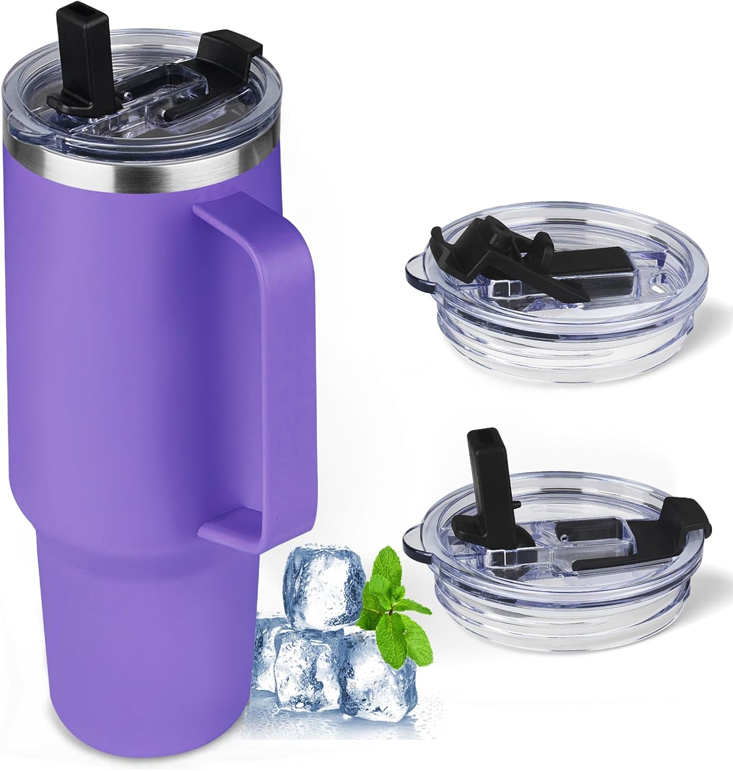 20 oz Tumbler with Handle, Stainless Steel Insulated Tumbler with Lid and Straw, Double Wall Vacuum Coffee Mug Tumbler, Insulated Coffee Thermal Cup for Cold and Hot (Light Purple)