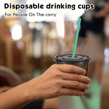 Baderke 25 Set Plastic Cups with Lids and Straws, Disposable Plastic Iced Coffee Cup for Cold Beverage Juice Smoothie Crystal for Coffee Shops Party Catering(Clear,16 oz)