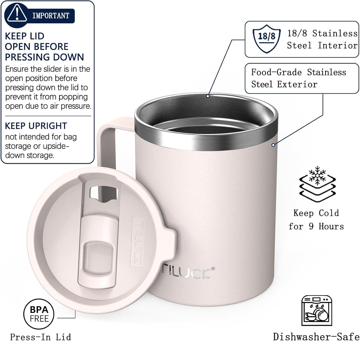 TILUCK 20 oz Insulated Tumbler with BPA-Free Lid, Stainless Steel Vacuum Travel Coffee Mug, Double Wall Coffee Tumbler（20oz，Matte DarkBlue）