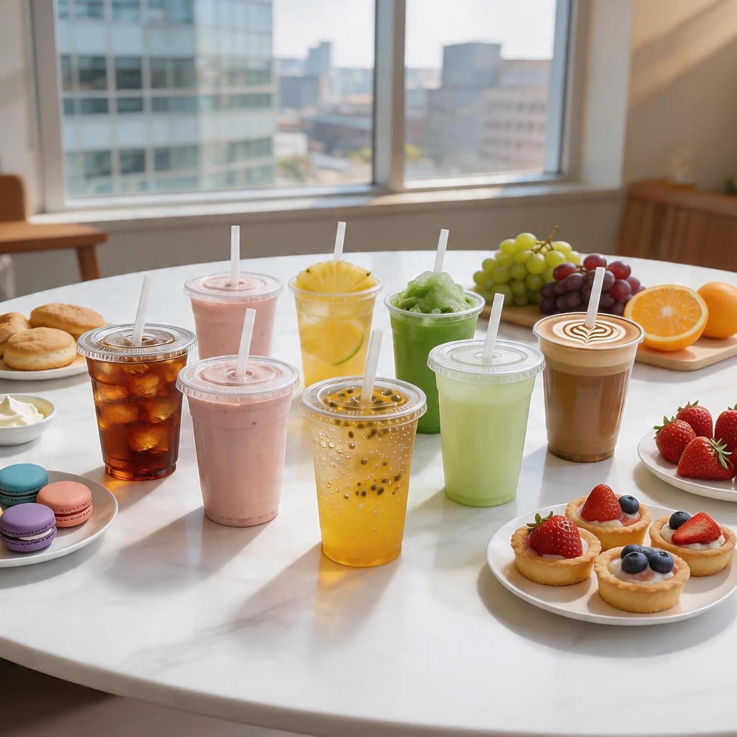 100 Pack 16 oz Plastic Cups with Lids and Straws, Clear Disposable Plastic Cups, Heavy Duty Iced Coffee Cups with Leak-Resistant Lids, Cold Drink Cups for Juice, Coffee and Milk Tea & Party To Go