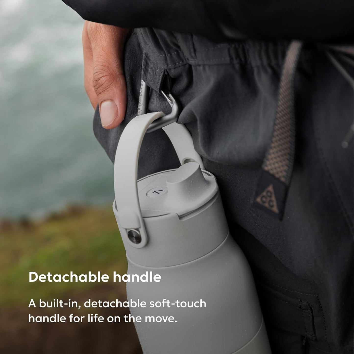LARQ Swig Top — Insulated Stainless Steel Water Bottle with Straw, Detachable Silicone Handle, Vacuum 24h Cold, BPA-Free Metal Bottle for Gym, Travel, Office, Wide Mouth for Ice — 23 oz, Mojave Dune