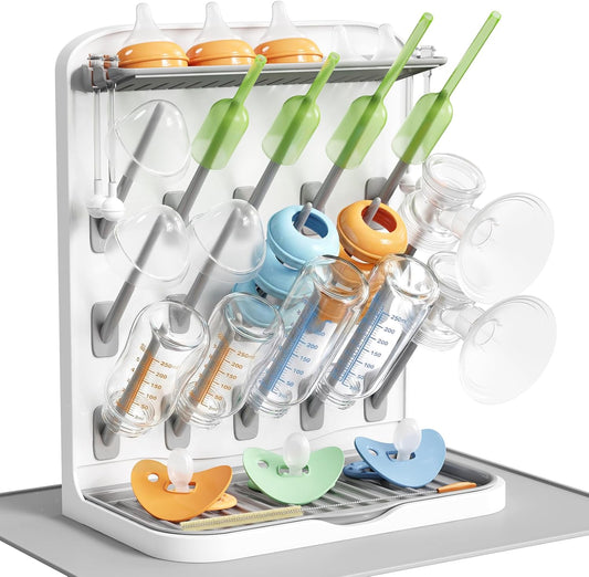 Lifewit Large Baby Bottle Drying Rack 15 Hooks, Newborn Essentials Must Haves, Bottle Storage Organizer for Countertop, Cabinet, Rack Dryer Holder for Pacifiers, Pump Parts, Baby Stuff