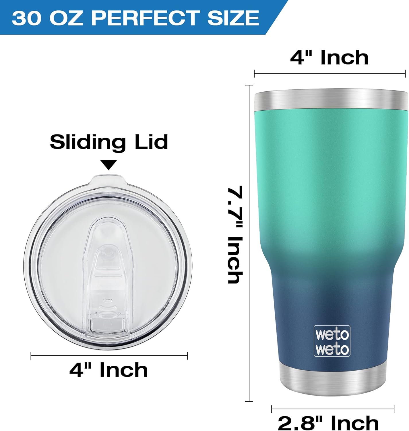 WETOWETO 30oz Tumbler with Lid, Stainless Steel Vacuum Insulated Water Coffee Tumbler, Double Wall Powder Coated Travel Mug Thermal Cup for Home Outdoor (Navy Blue, 1 Pack)