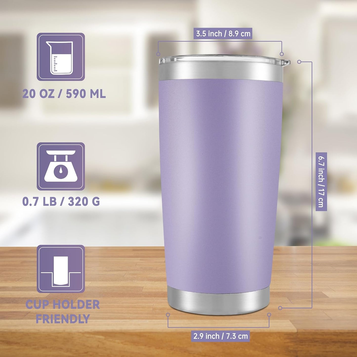 20 oz Tumblers Bulk Stainless Steel Tumbler with Lid Double Wall Vacuum Insulated Coffee Mug 20oz Powder Coated Cup for Hot and Cold Drinks, Stainless, 6 pack