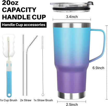 20 oz Tumbler with Handle, Stainless Steel Insulated Tumbler with Lid and Straw, Double Wall Vacuum Coffee Mug Tumbler, Insulated Coffee Thermal Cup for Cold and Hot (Light Purple)