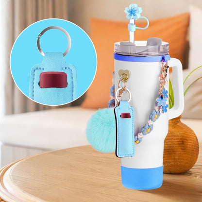 Mity rain Cup Accessories for Stanley Cup 30oz 40oz Tumbler with Handle, Including Water Bottle Handle Strap, Chapstick Holder, Boot, Keychain Charms, Straw Topper Cover Cap for Stanley (Purple)