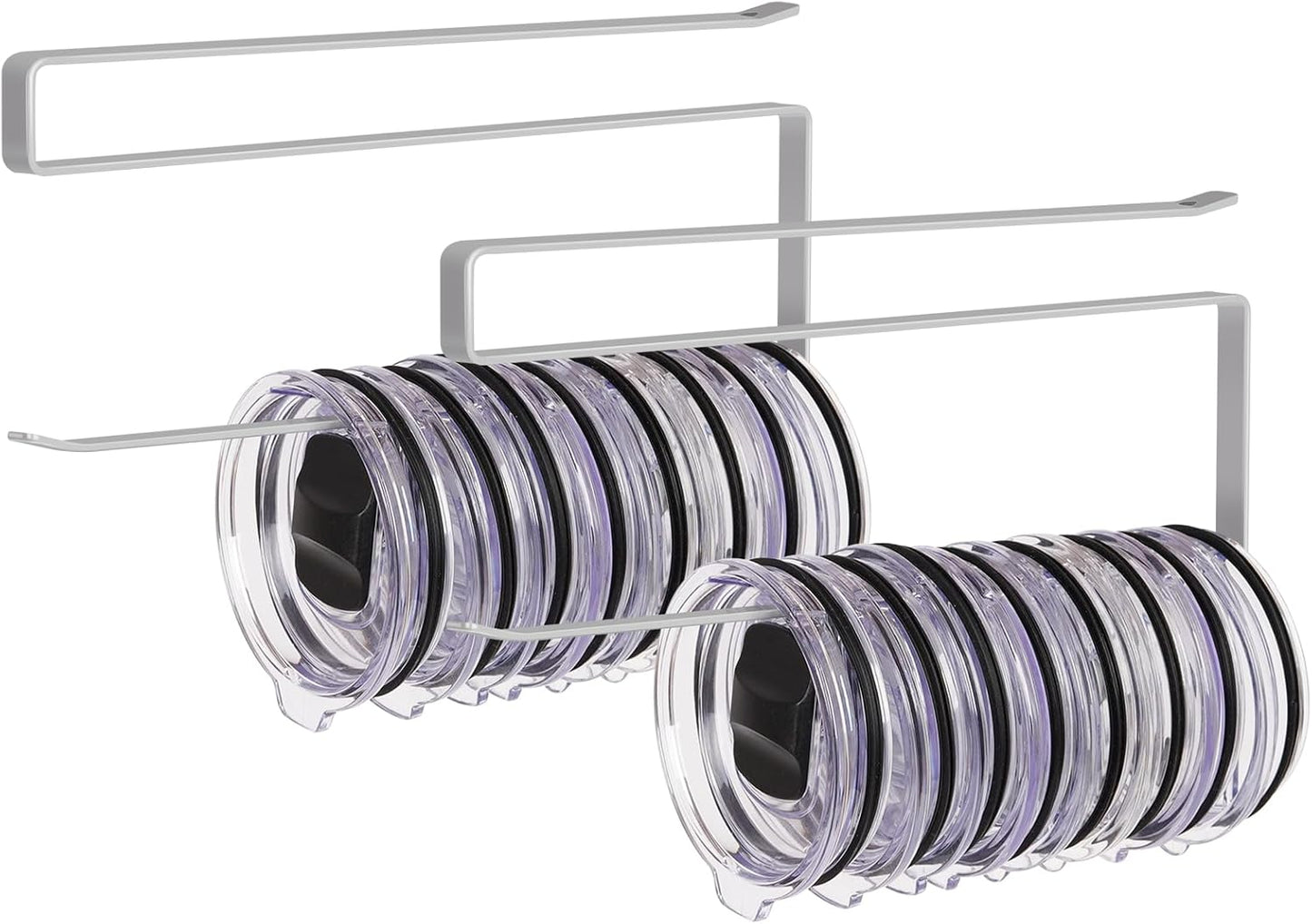 Tumbler Lid Organizer, Horizontal Tumbler Lid Storage Hook Up to 10 Lids, Space Saving Cup Lid Holders Under Cabinet Tumbler Lid Hook for Kitchen Organizer and Storage,Hanging Paper Towel Rack Hanger