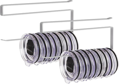Tumbler Lid Organizer, Horizontal Tumbler Lid Storage Hook Up to 10 Lids, Space Saving Cup Lid Holders Under Cabinet Tumbler Lid Hook for Kitchen Organizer and Storage,Hanging Paper Towel Rack Hanger