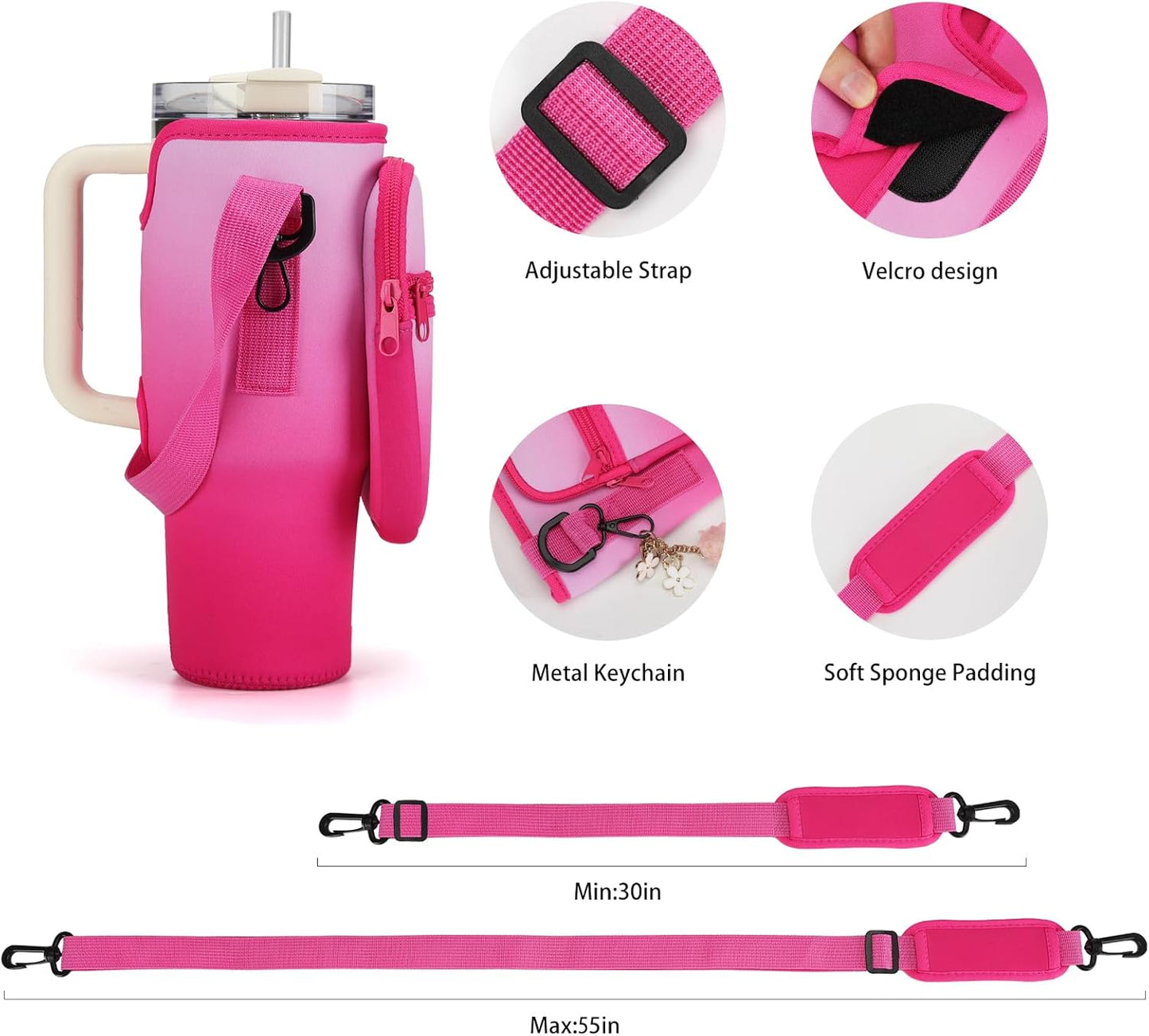 GOEWY Water Bottle Carrier Bag for Stanley 40/30 oz Tumbler with Phone Pocket Neoprene Water Bottle Holder with Shoulder & Handheld Strap Stanley Cup Accessories