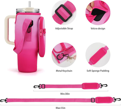 GOEWY Water Bottle Carrier Bag for Stanley 40/30 oz Tumbler with Phone Pocket Neoprene Water Bottle Holder with Shoulder & Handheld Strap Stanley Cup Accessories