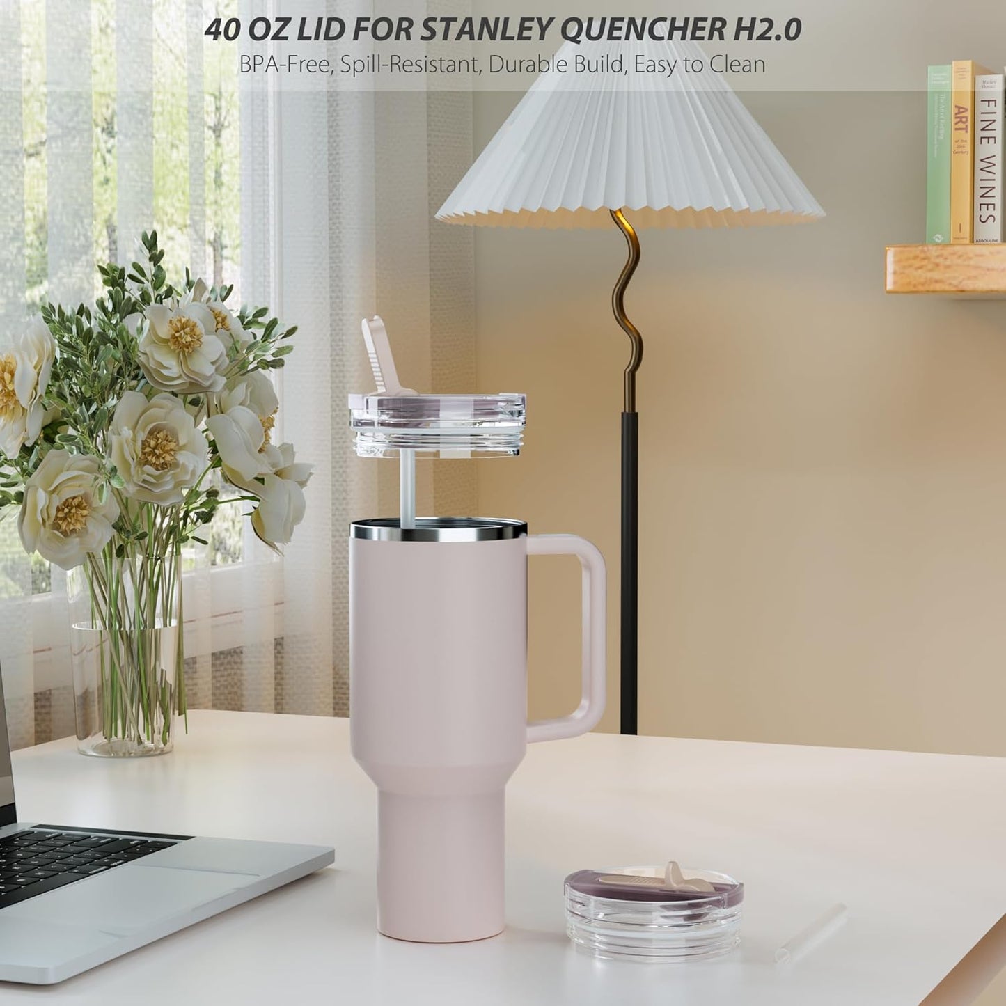 2 Pack 40 oz Flip Straw Lid for STANLEY Quencher ProTour and H2.0 FlowState Tumbler(Only for STANLEY Tumbler), Leakproof Lid, No Spill & Easy to Use Reusable Cover (Passion Pink)