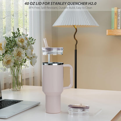 2 Pack 40 oz Flip Straw Lid for STANLEY Quencher ProTour and H2.0 FlowState Tumbler(Only for STANLEY Tumbler), Leakproof Lid, No Spill & Easy to Use Reusable Cover (Passion Pink)