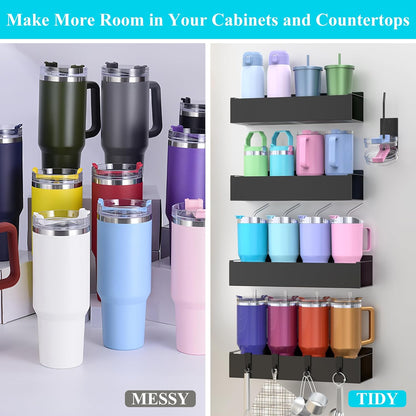 HuggieGems Magnetic Water Bottle Holder for Refrigerator, Cup Holder Organizer for Stanley and Tumbler for Kitchen, 4 Pack, Black