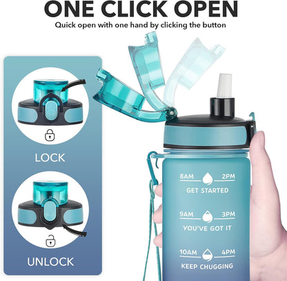 Enerbone Water Bottle, Leakproof BPA & Toxic Free, Motivational Water Bottle with Times to Drink and Straw, Fitness Sports Water Bottle with Strap for Office, Gym, Outdoor Sports