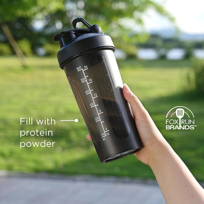 Fox Run Blending Bottler, 20 oz Shaker Bottle with Stainless Steel Ball Whisk and Measurements