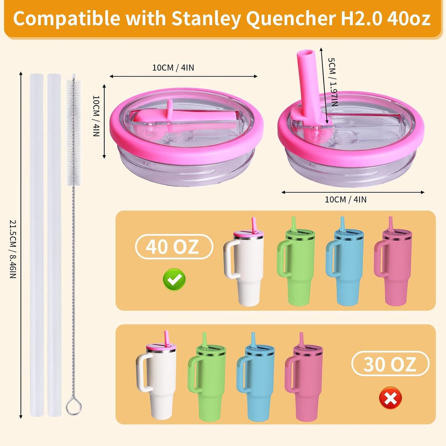 2 Pack 30 oz Flip Straw Leak Proof Lid for Stanley Quencher H2.0, Spill Proof Tumbler Lid Replacement, BPA Free Reusable No Spill Straw Lid for Stanley Accessories