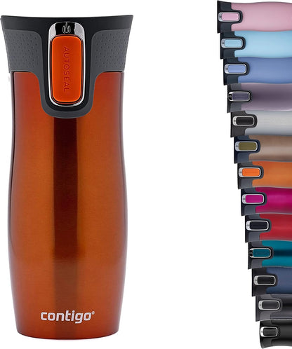 Contigo West Loop Autoseal Travel Mug, Stainless Steel Thermal Mug, Vacuum Flask, Leakproof Tumbler, Coffee Mug with BPA-Free Easy-Clean Lid