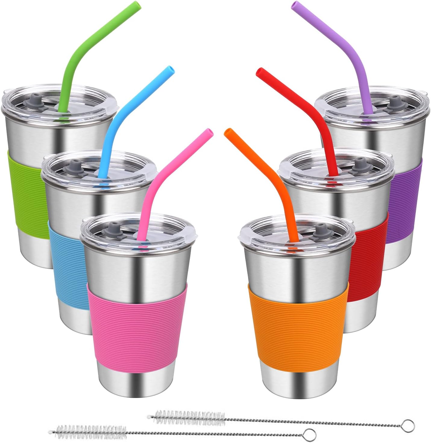 Water Tumbler with Lids, 6 Pack Stainless Steel Spill Proof Reusable Stacking 16oz Drinking Cups with Lids for Kids and Adults
