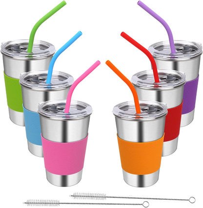 Water Tumbler with Lids, 6 Pack Stainless Steel Spill Proof Reusable Stacking 16oz Drinking Cups with Lids for Kids and Adults