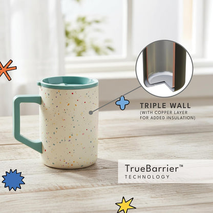 Elemental Insulated Coffee Mug - Triple-Wall Stainless Steel Summit Travel Cup for Hot and Cold Drinks - Thermal Coffee Mug with Lid and Handle for Camping, Office & Travel 16oz - Rainbow Speckle