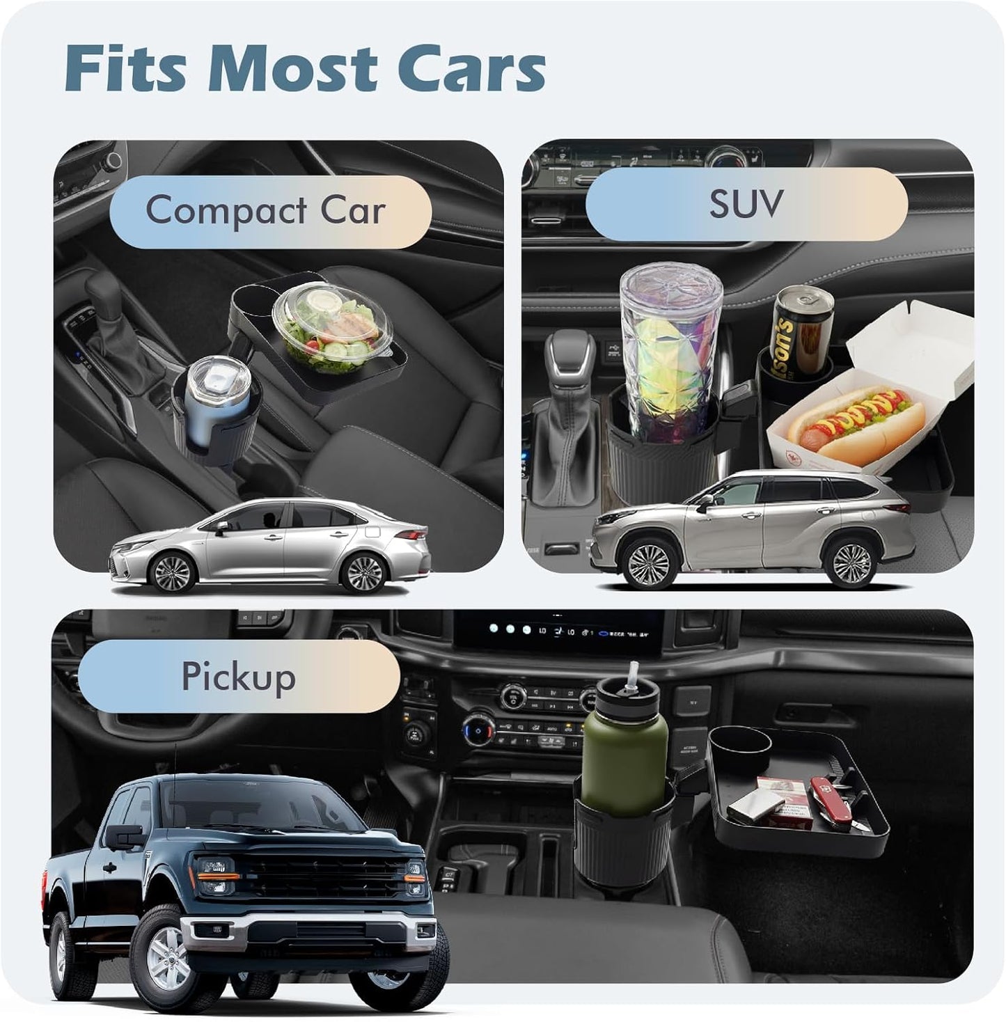 OtterVerz 11 Upgraded Car Cup Holder Tray, 3 in 1 Car Cup Holder Expander Adapter, 360° Rotating Detachable 10.5" Car Food Tray Table for Eating, Road Trip Essentials, Fits Yeti/Hydro Flask 16–46oz