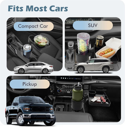OtterVerz 11 Upgraded Car Cup Holder Tray, 3 in 1 Car Cup Holder Expander Adapter, 360° Rotating Detachable 10.5" Car Food Tray Table for Eating, Road Trip Essentials, Fits Yeti/Hydro Flask 16–46oz