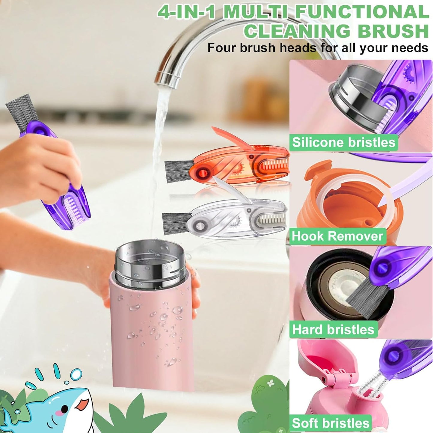 3 in 1 Cup Lid Cleaning Brush, Portable Water Bottle Brush, Multifunctional Bottle Cleaner Brush Set for Tight Spaces, Bottle Gaps, Tumblers, Travel Mug Caps(3 PCS)