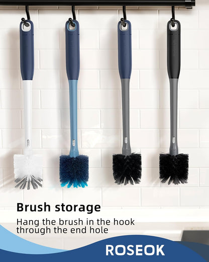ROSEOK 2 in 1 Long Handle Bottle Brush with Straw Brush for Cleaning Glass, Sports Bottle, Coffee Mug,Navy Blue,1 Pack