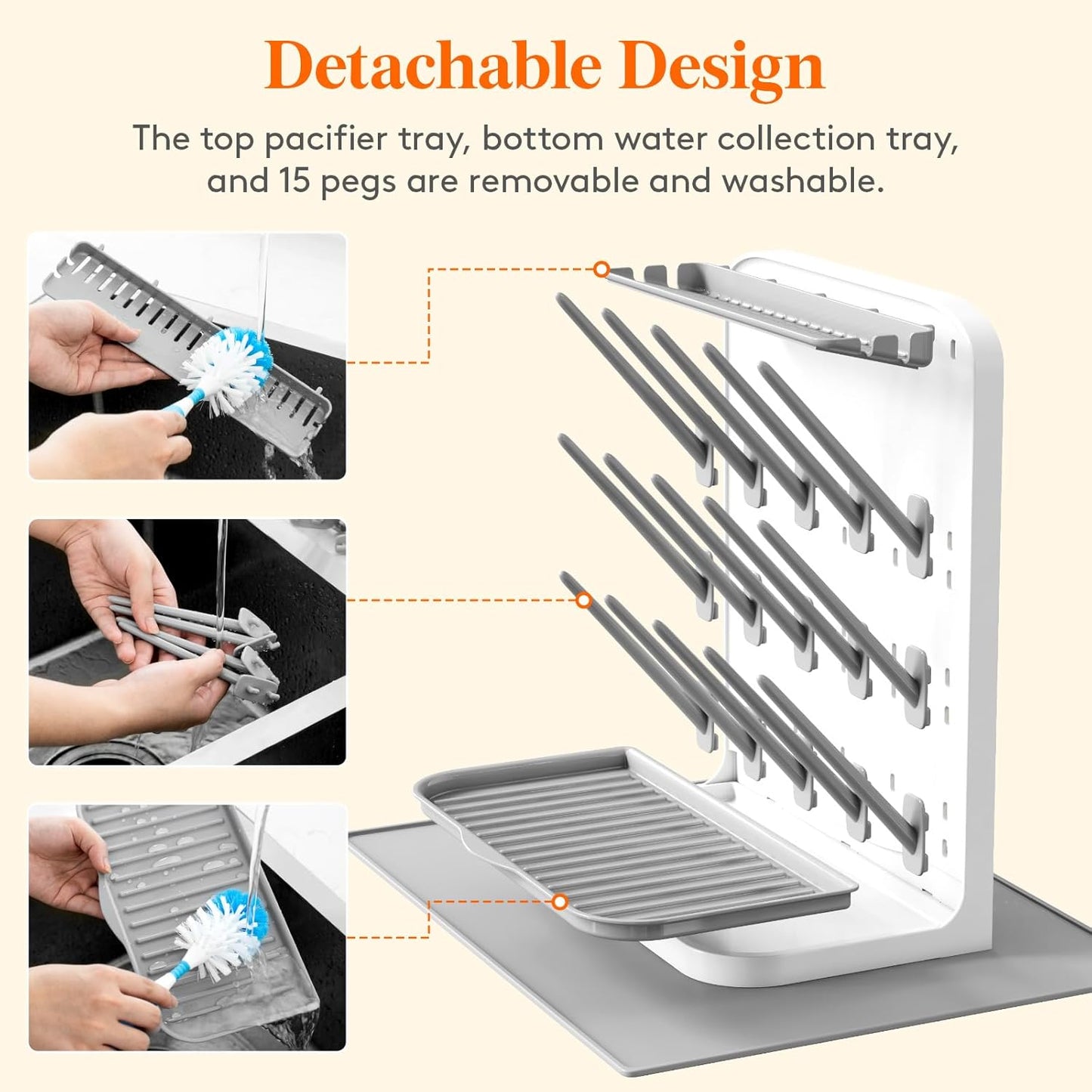 Lifewit Large Baby Bottle Drying Rack 15 Hooks, Newborn Essentials Must Haves, Bottle Storage Organizer for Countertop, Cabinet, Rack Dryer Holder for Pacifiers, Pump Parts, Baby Stuff