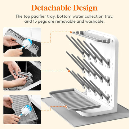 Lifewit Large Baby Bottle Drying Rack 15 Hooks, Newborn Essentials Must Haves, Bottle Storage Organizer for Countertop, Cabinet, Rack Dryer Holder for Pacifiers, Pump Parts, Baby Stuff